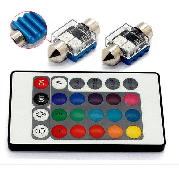 31mm RGB Festoon Led Bulb - 2 SMD LED - 2 Pack w/Remote