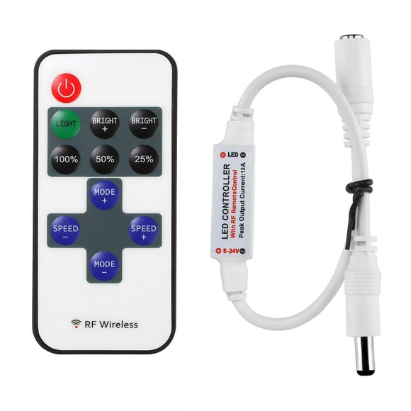 Mini Single Color Controller with RF Remote - Light Changing Modes - 12V